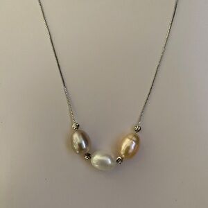 Natural Pink Purple White Akoya 10mm Pearl 925 Sterling Silver Box Chain
